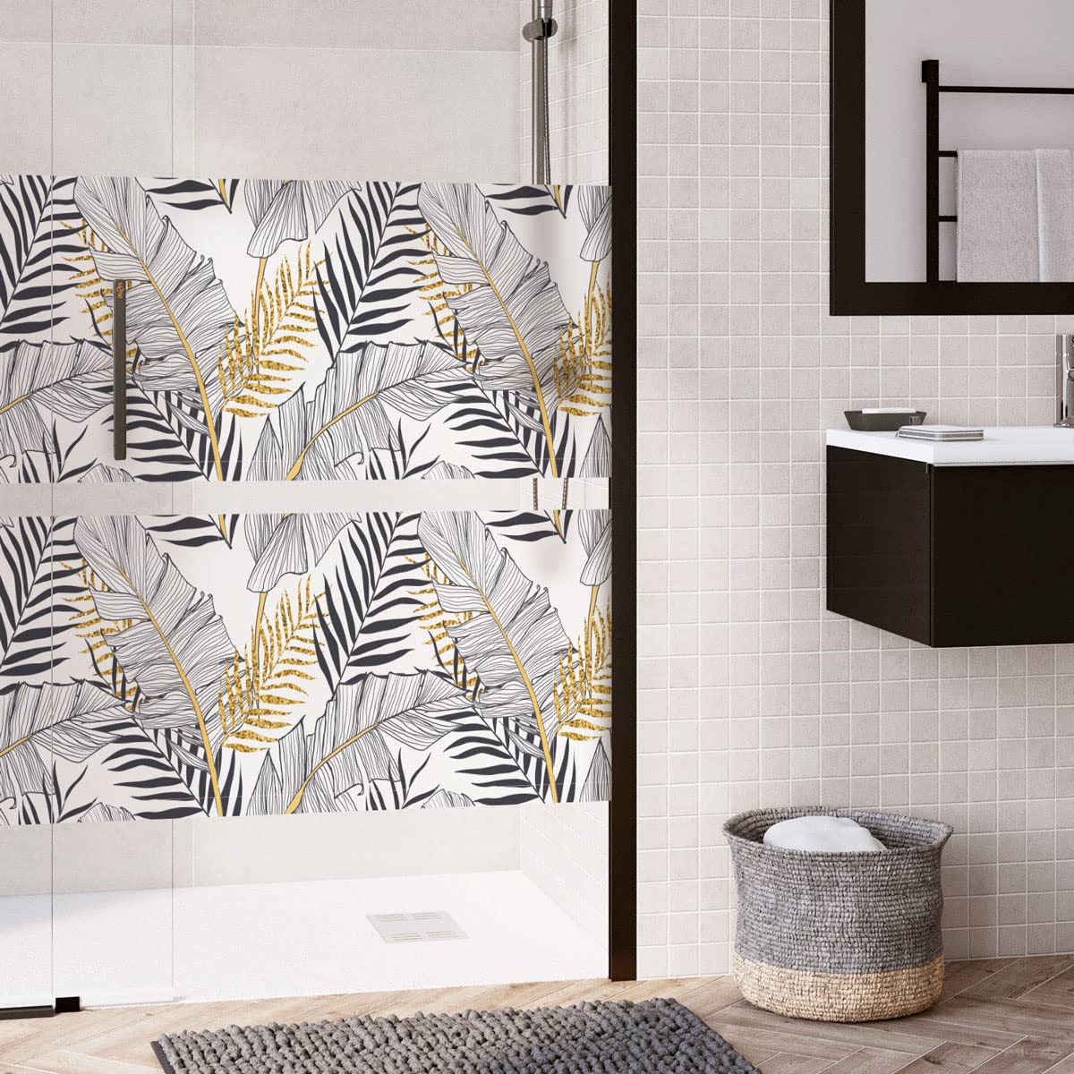 Opaque Window Film - Chic Palm Leaves - Window & Shower Door Sticker - 40 x 200 cm