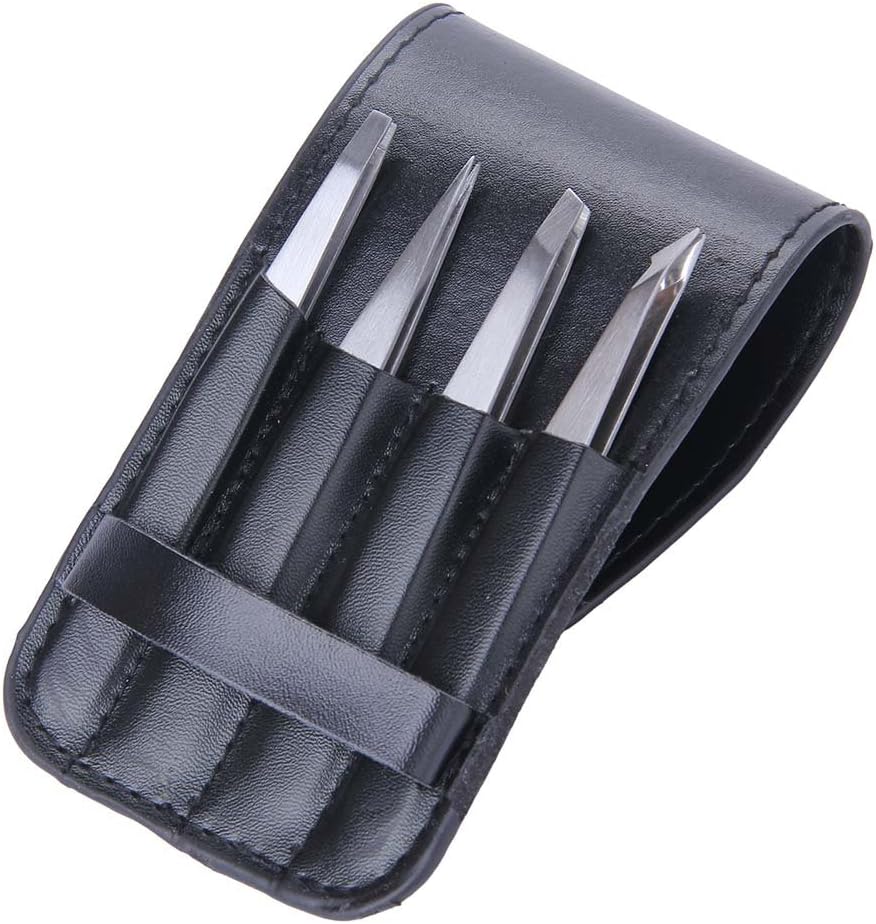 Tweezers Set 4-Piece Professional Stainless Steel Tweezers with Travel Case - Best Precision Eyebrow and Splinter Ingrown Hair Removal Tweezer Tip