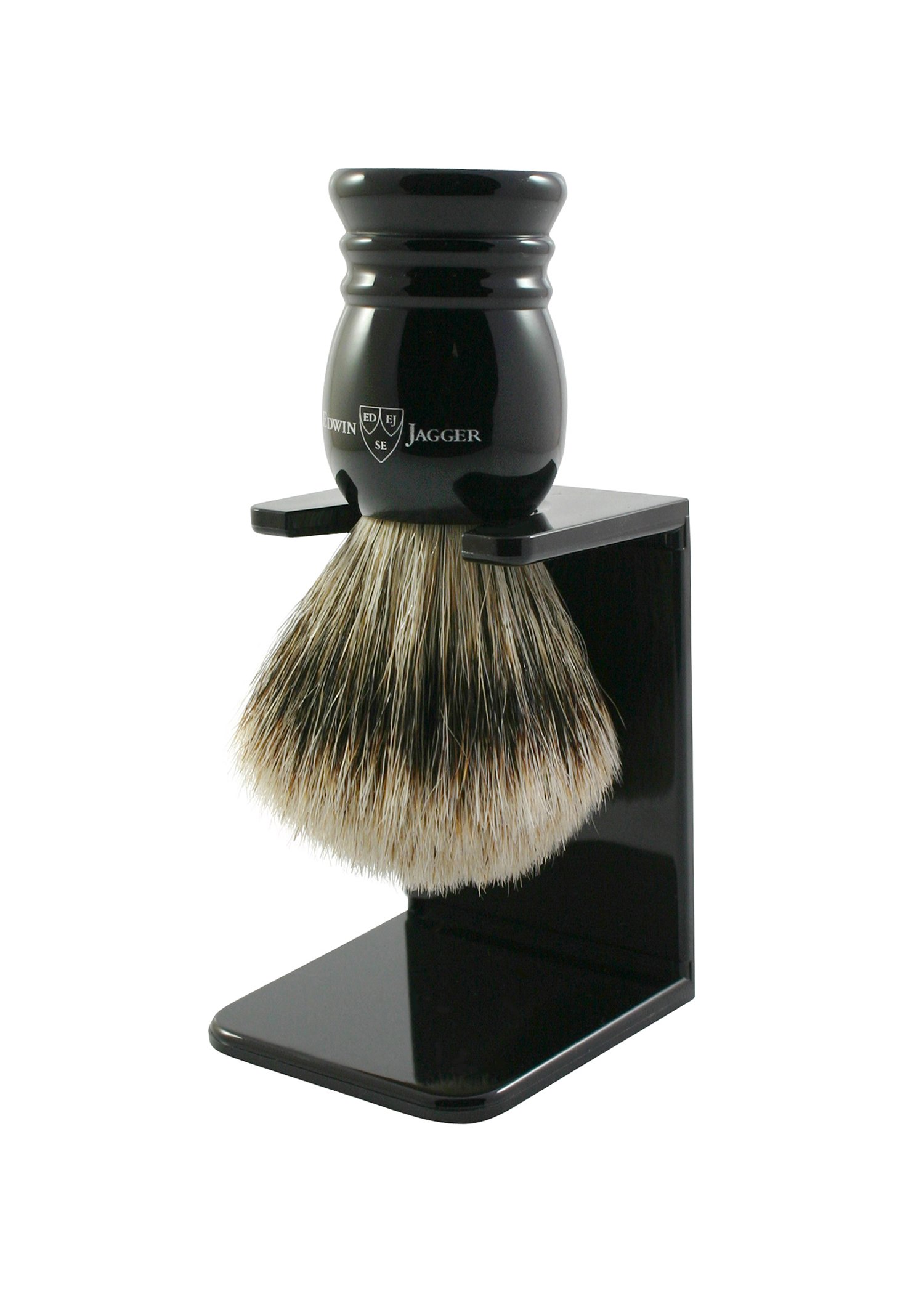 Edwin Jagger Super Badger Shaving Brush with Drip Stand - Medium, Imitation Ebony