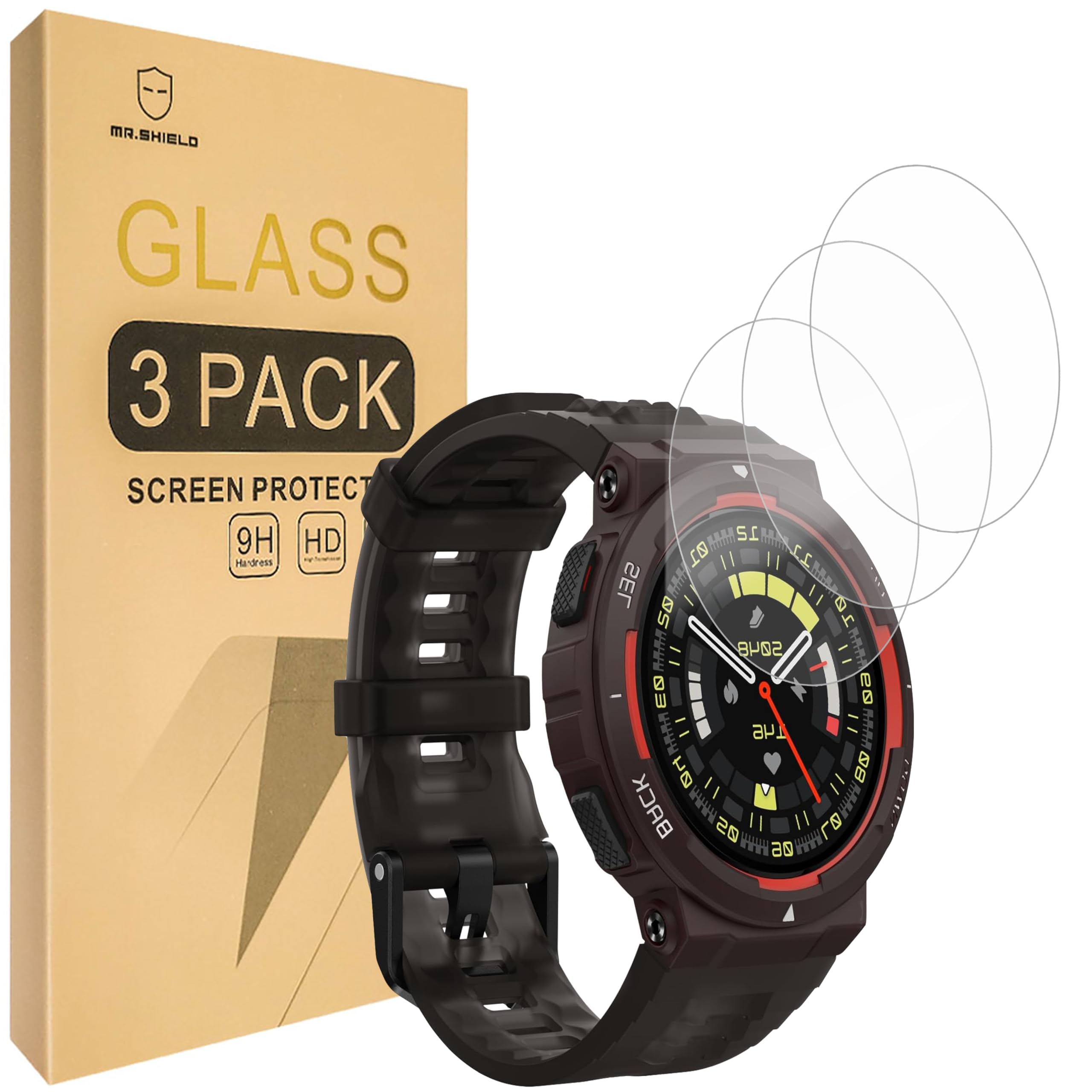 Mr.Shield Screen Protector compatible with Amazfit Active Edge [Tempered Glass] [3-PACK] [Japan Glass with 9H Hardness]