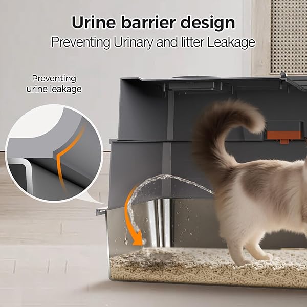 XXXL STAINLESS STEEL LITTER BOX WITH LID,28″ L X 20.5″ W X 16.5″ H EXTRA LARGE CAT LITTER BOX ENCLOSURE FOR LARGE AND MULTI-CATS FAMILIES,NON-STICKY, ANTI-LEAKAGE, EASY TO CLEAN(GRAY)