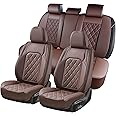 Coverado Car Seat Full Set - 5 Seat Universal Luxury Faux Leather Waterproof Protector for Front and Back, Fits Most Vehicles - Coffee