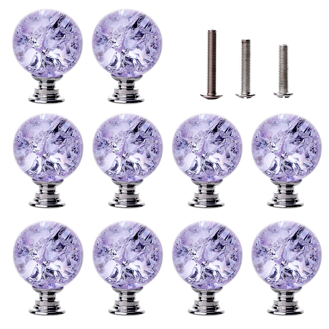C&Z 10pcs 30mm Crystal Knobs Cupboard Cabinet Handle Drawer Pull with Screw for Kitchen Office Chest Dresser Bathroom Bedroom Wardrobe Purple