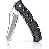 Maxam 5" Saltwater Knife - Rust-Proof German Stainless Steel Serrated Blade with Black Handle, Reversible Pocket Clip, Lanyard Hole - Ideal for Salt &amp; Fresh Water, Fishing Outdoor Use
