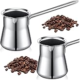Reallnaive 2 Pieces Turkish Coffee Pot 15 oz Chai Pot Arabic Briki Greek Coffee Milk Butter Honey Chocolate Melt Warmer for Gift Stainless Steel Cezve Stove Top Tea Maker Ibrik, Silver