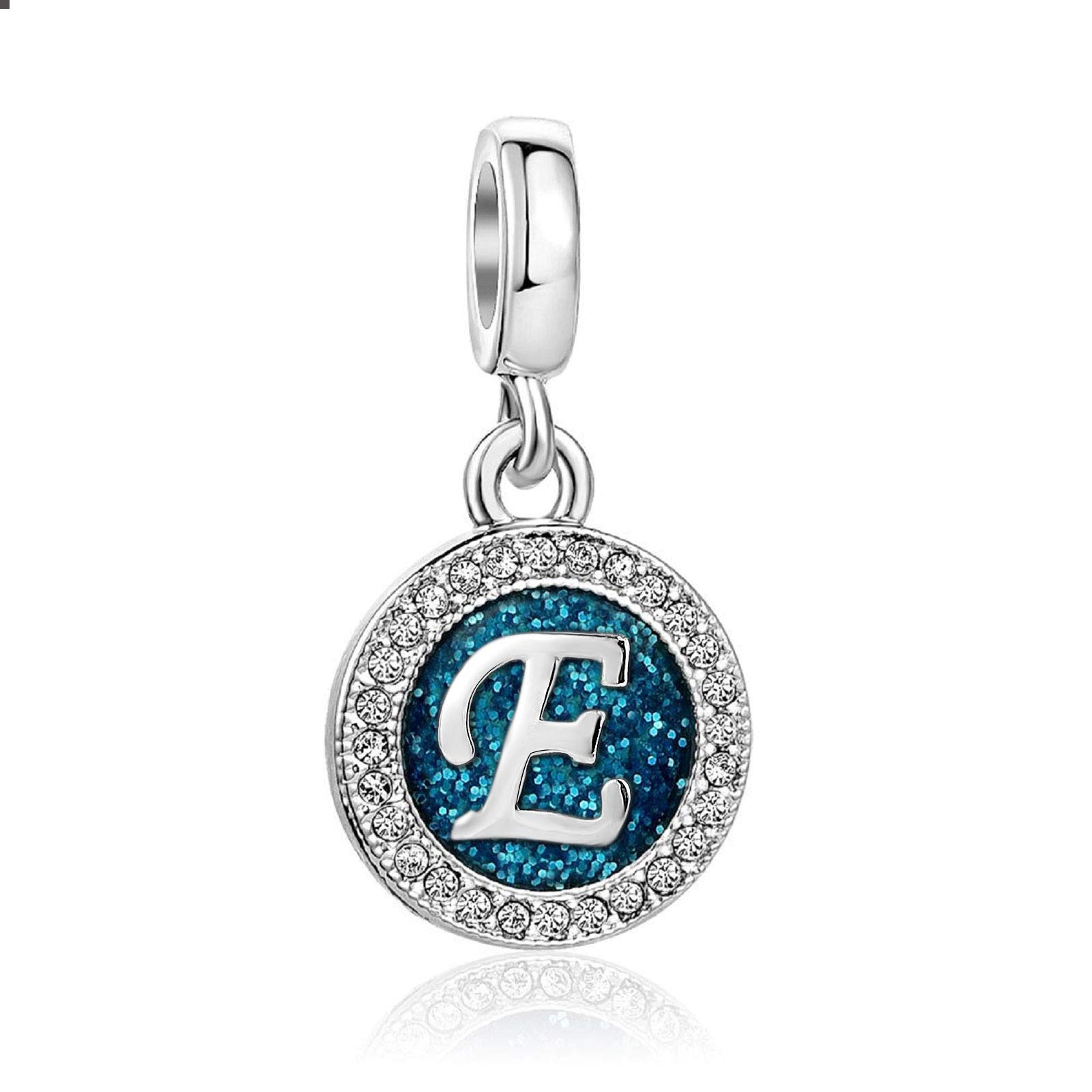 KunBead Jewelry Letter E Initial Charms Love Aunt 18 Baby Girl Boy Birthstone Blue Dangle Bead for Charm Bracelets