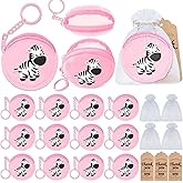 Elecrainbow 36 Pack Zebra Change Purses Set Include 12 Wallets with Keyring,12 Thank You Tags and 12 Organza Bags for Zebra Safari Jungle Grassland Party,Baby Shower Birthday Decor, Pink