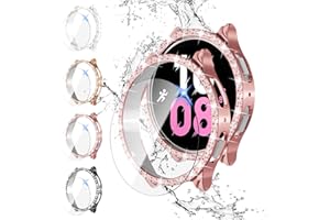 DAFUZ [4+4 Pack] Diamond Bling Case & Screen Protector 40mm for Galaxy Watch 5/4 - Anti-Fog Tempered Glass, Hard PC Cover, Women's Smartwatch Accessories