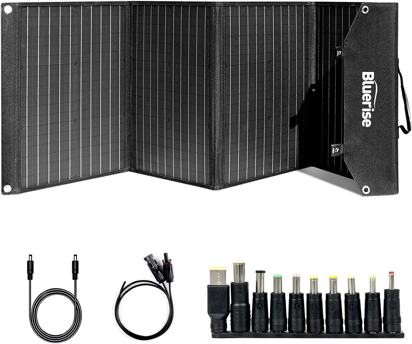 BLUERISE 100W Portable Foldable Solar Panel High Efficiency Flexible Solar Charger for Power Station Generator Phones with 5V 2 USB 1Type-C and 18V DC Ports for Outdoor Travel Camping Home : Garden & Outdoor
