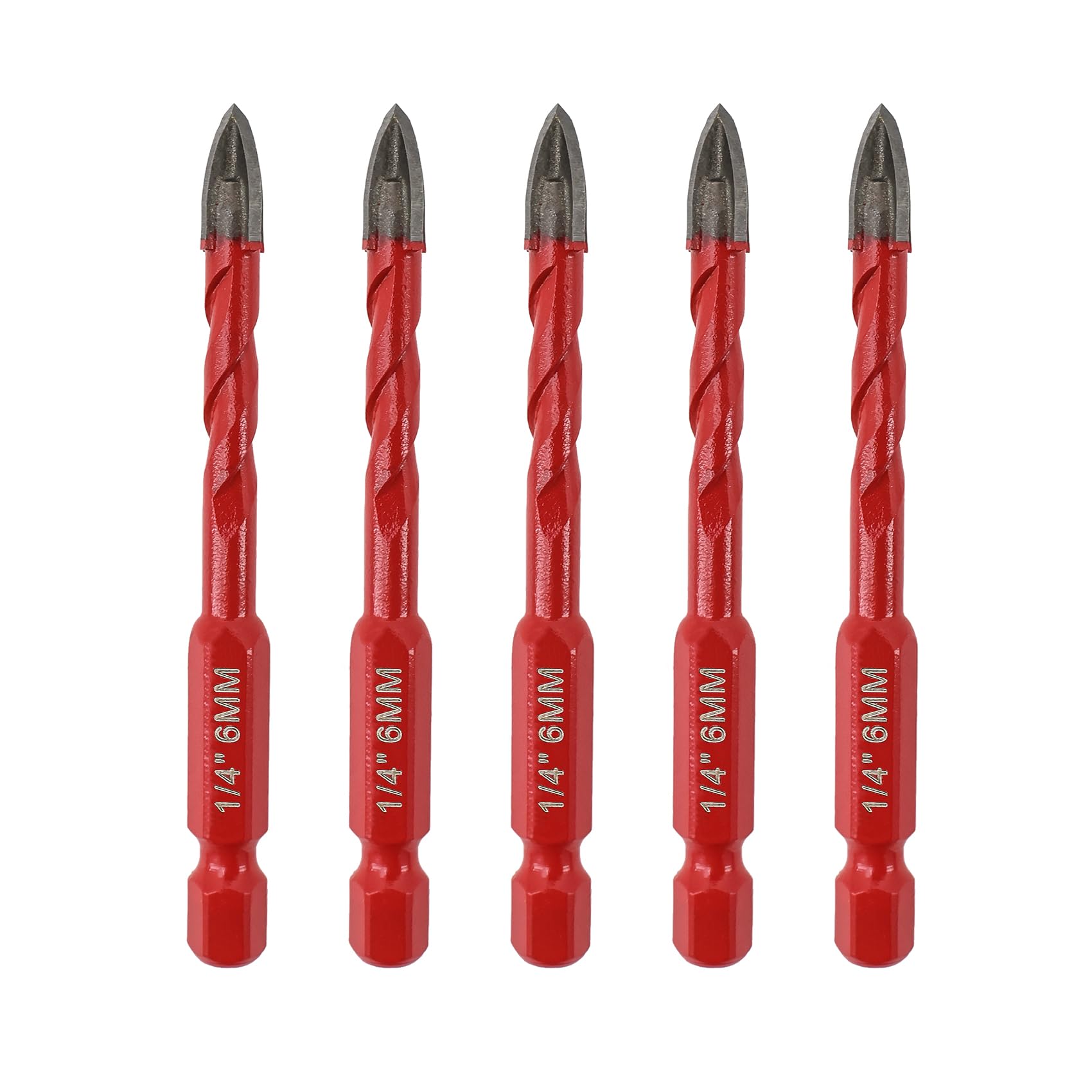 FOCSTOL Masonry Drill Bits Set - 5pcs 6mm Carbide Drill Bits Set with Quick Change Hex Shank for Wood Plastic Foam Tiles Softer Materials