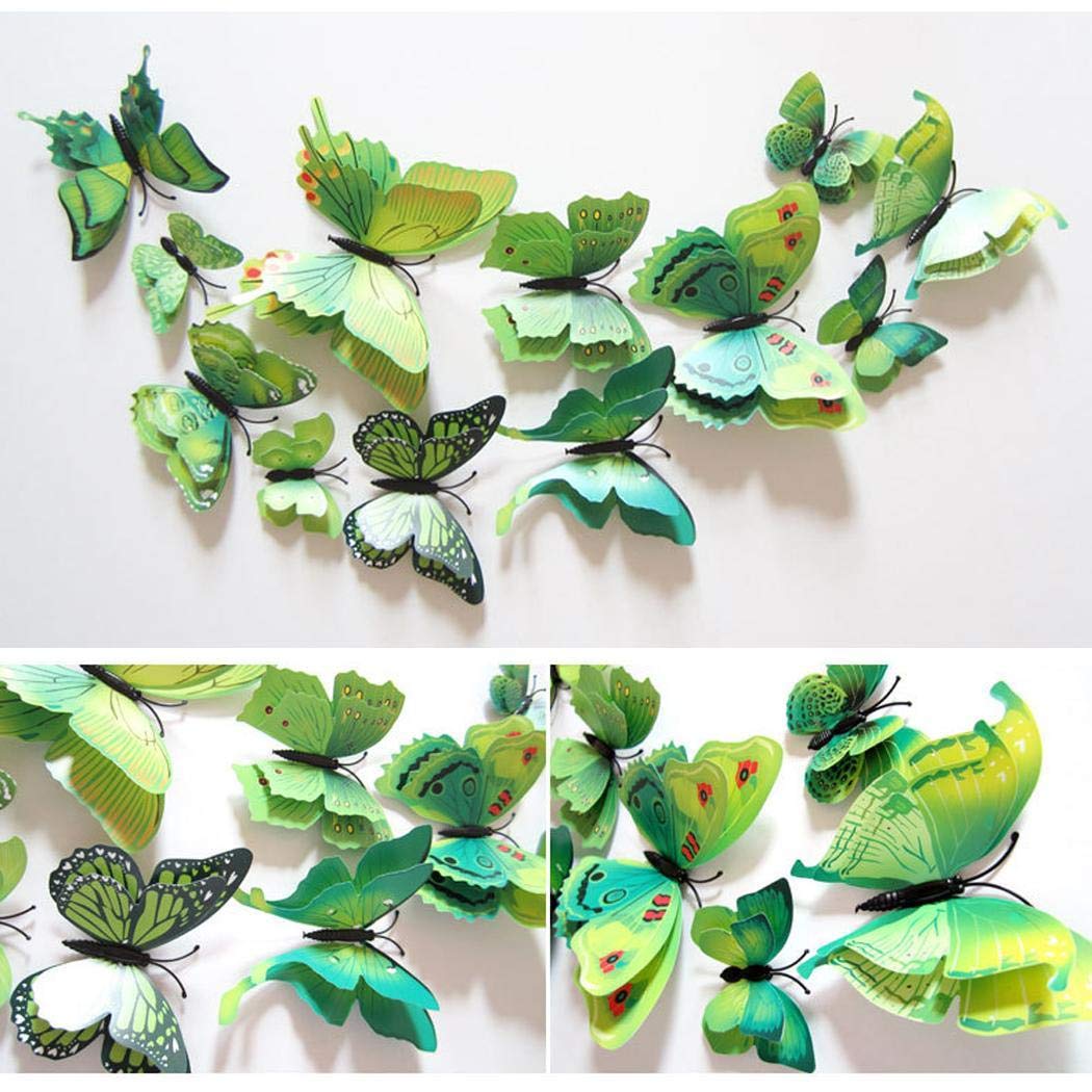 kirken 12 Pcs Three-Dimensional Simulation Butterfly Wall Stickers Decals for Room Home Nursery Decor