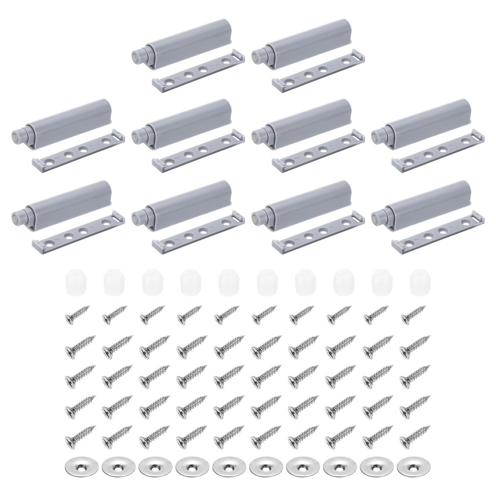 uxcell 10Pcs Push to Open Door Latch, Bold Magnetic Push Latches for Hidden Door, Cabinets, RV Drawers, Kitchen Cupboard, Grey