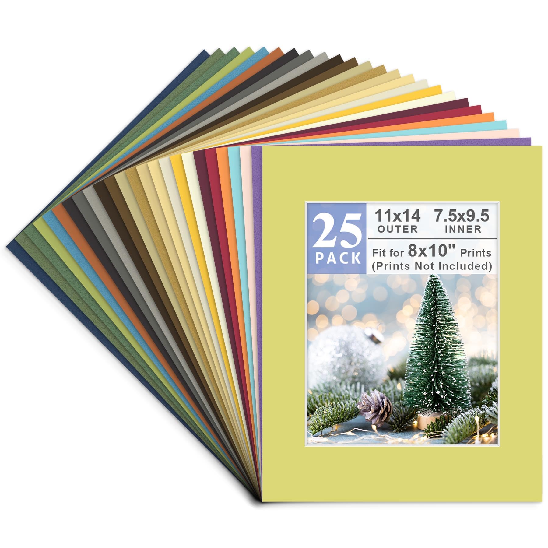 Golden State Art, Pack of 25, Acid-Free Mixed Colors Pre-Cut 11x14 Picture Mat for 8x10 Photo with White Core Bevel Cut Frame Mattes