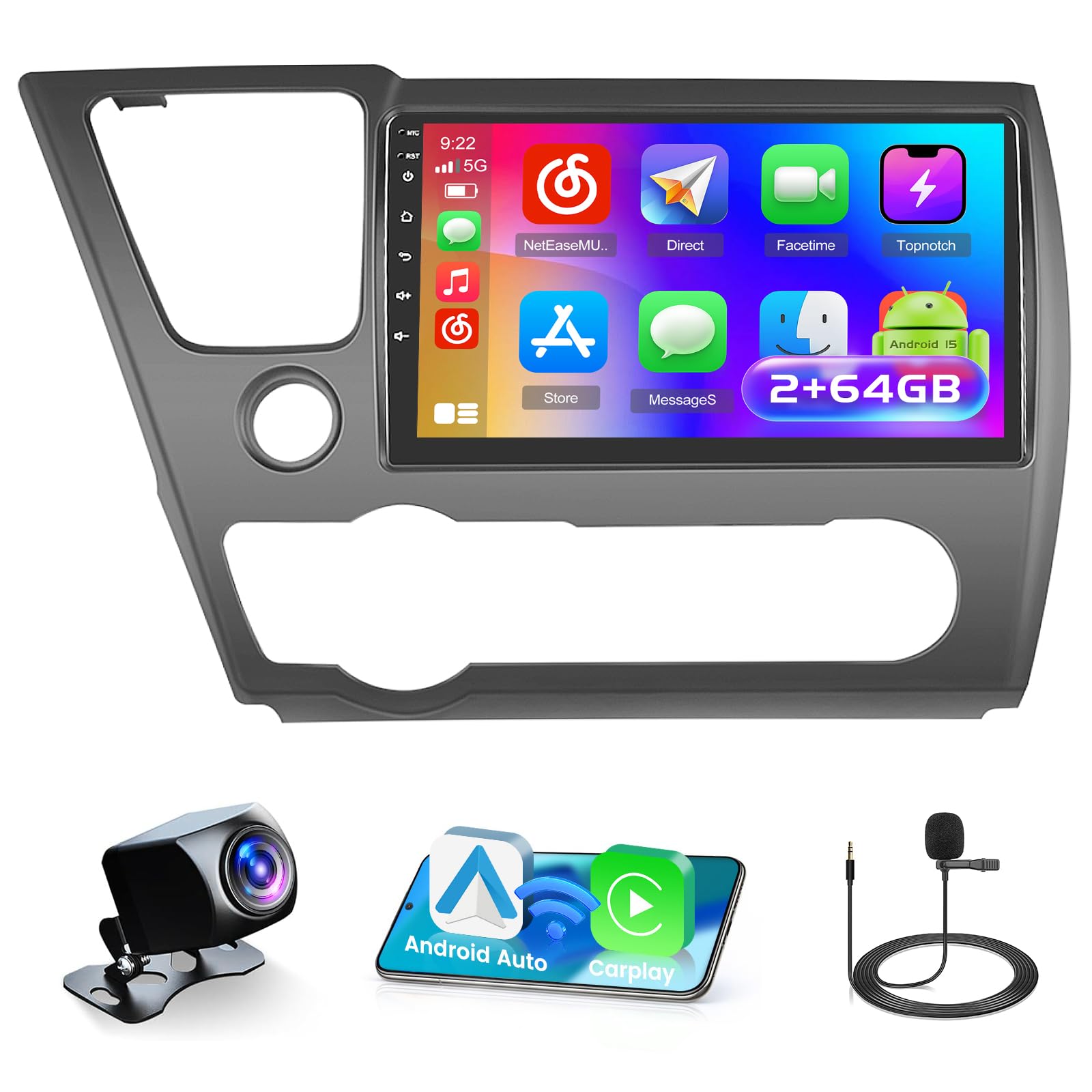 Photo 1 of Inefala 2+64G Screen for Honda Civic 2013-2017 CarPlay Stereo Android 15 Car Radio 9" Touchscreen Android Auto Backup Camera GPS FM RDS DSP 26UI