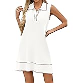 Wenrine Womens Sleeveless Mini Dress Casual Collared V Neck Contrast Stitch Loose Summer Knit Tank Dresses