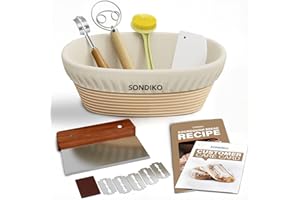 Sondiko Sourdough Starter Kit, Sourdough Bread Baking Supplies, Oval Banneton Proofing Basket Set for Bread Making Tools Supp