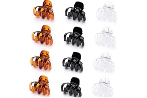 Cobahom 12 Pack Small Hair Claw Clips 1.2 Inch Plastic Hair Clips for Thin Hair No-Slip Mini Hair Clips Hair Styling Accessories for Women and Girls, Black, Brown and White