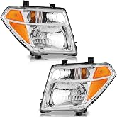 WEELMOTO Halogen Headlights for 2005-2008 Nissan Frontier XE/SE/NISMO/LE | 2005-2007 Nissan Pathfinder, Clear Lens Chrome Housing Amber Reflector, Left+Right Side, Plug-and-Play, OEM: 26060-EA525
