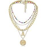 MJartoria Layered Necklaces for Women Trendy Balloon Initial Pendant Necklace Dainty Chunky Chain Beaded Choker Necklaces Jewelry Birthday Gifts