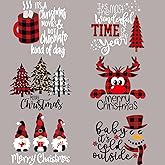6 Sheets Christmas Iron on Transfers for Tshirts, Christmas DTF Transfers Ready to Press Black Red Plaid Heat Transfer for Clothes Bag Pillow Hat DIY Decorations