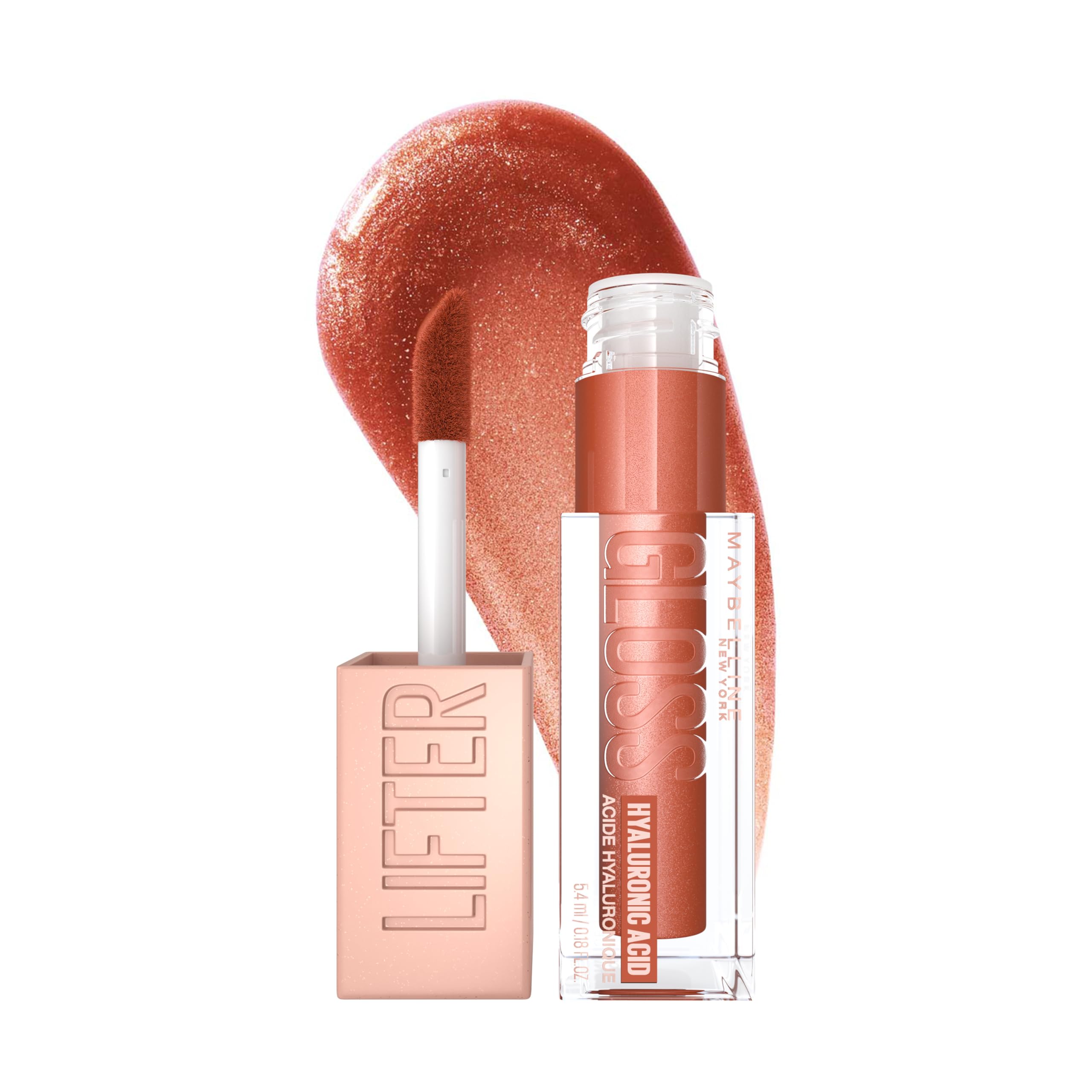 Maybelline Lifter Gloss Bronzed Lip Gloss, Lasting Hydration Formula With Hyaluronic Acid, Non Sticky, 017 Copper