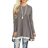 WEKILI Women's Tops Long Sleeve Lace Scoop Neck A-line Tunic Blouse