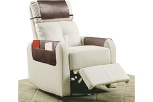 NZDWZDN 3 Pcs Recliner Headrest Protector Faux Leather Headrest Cover for Recliner Chair Arm Covers Recliner Headrest Cover with Elastic Straps And Pocket Recliner Armrest Covers 22.8 x 14.6 in(Brown)