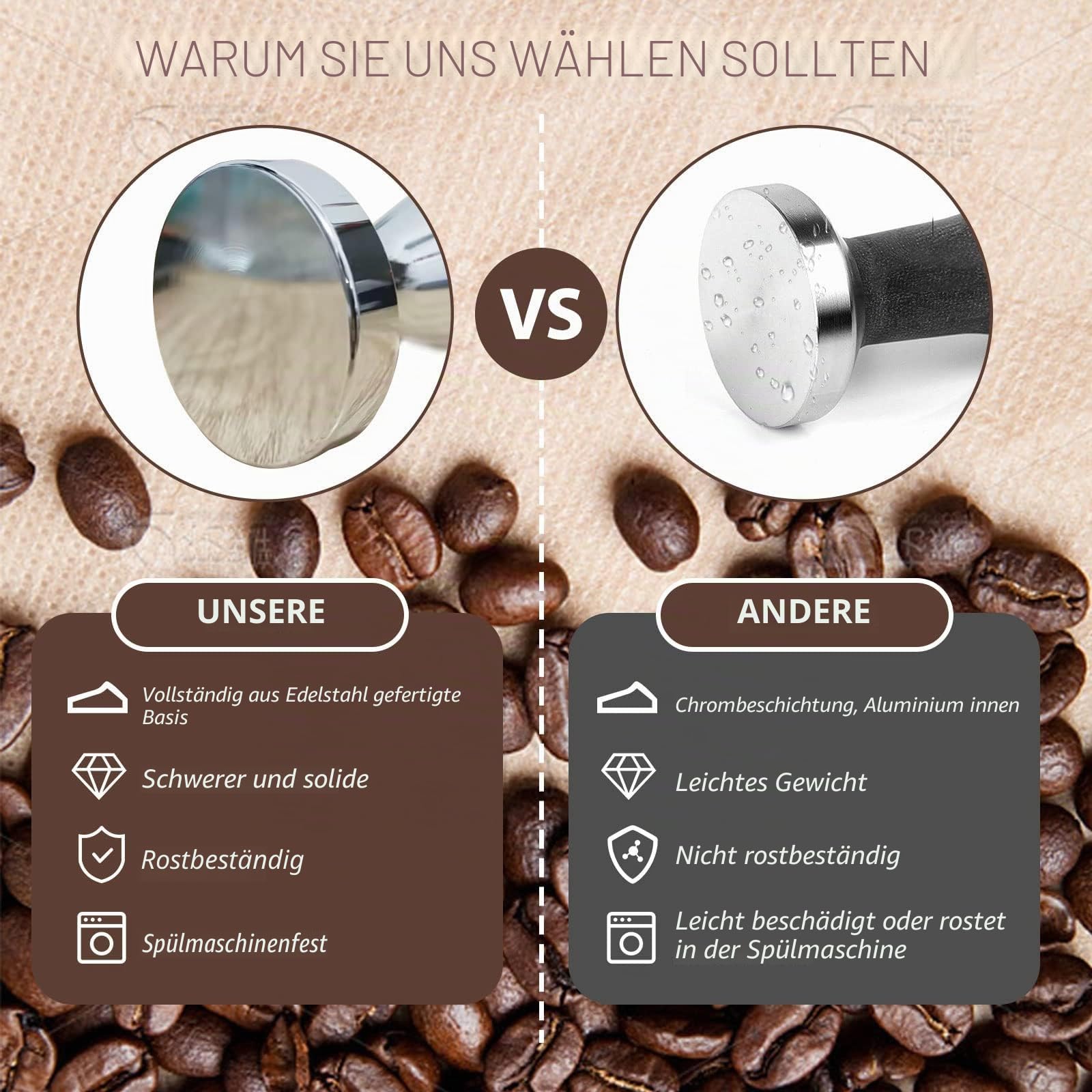 Massiver Kaffee Tamper mit Silikonmatte – Professionelles Barista-Werkzeug für Perfekte Espresso-Shots, Espresso Drücker für Espressomaschinen, Unverzichtbares Zubehör für Kaffeeliebhaber 6