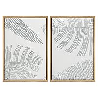 SIGNWIN Framed Wall Art Print Set Prehistoric Fern Leaf Outline Line Art Botanical Leaves Illustrations Art Decorative Elements Dramatic for Living Room, Bedroom, Office - 16