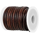 GENIQUE Real/Genuine Round Leather String Cord for Necklace, Bracelets, Jewellery, Braiding (4mm, Antique Brown Distressed)