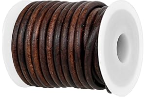 GENIQUE Real/Genuine Round Leather String Cord for Necklace, Bracelets, Jewellery, Braiding (4mm, Antique Brown Distressed)