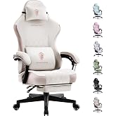 Dowinx Gaming Chair with Footrest, Ergonomic Desk Chair, Beige | Breathable fabric with pocket spring cushion; adjustable height, lumbar support for adults; ideal for home office and gaming.
