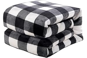 Christmas Black Plaid Fleece Blankets Queen Size for All Season 350GSM - Premium Lightweight Anti-Static Throw for Bed Extra 