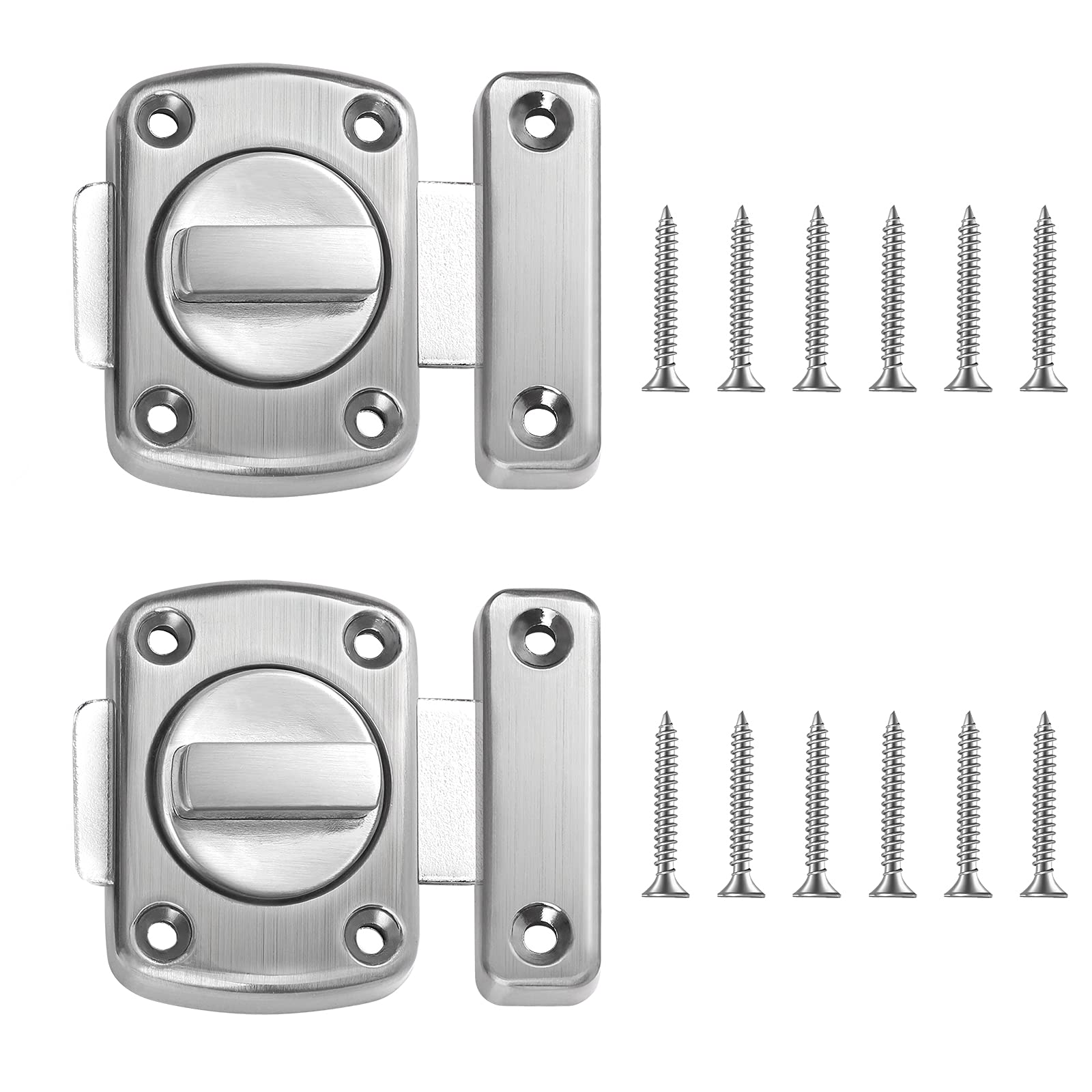 Door Latches Rotating Bolt Latch Zinc Alloy Gate Latches Safety Door Slide Lock with Screws for Bathroom Door Cabinet Door 2 Pieces (Silver)