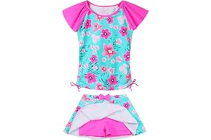 BAOHULU Girls Rash Guard 2 Pieces Bathing Suit UPF50+ Swimsuit with Swimming Skirt Swimwear 2-12Y