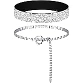 Pangda 2 Pcs Women Stretchy Rhinestone Dress Glitter Belts O Ring Buckle Bling Diamond Belts for Women Shiny Party