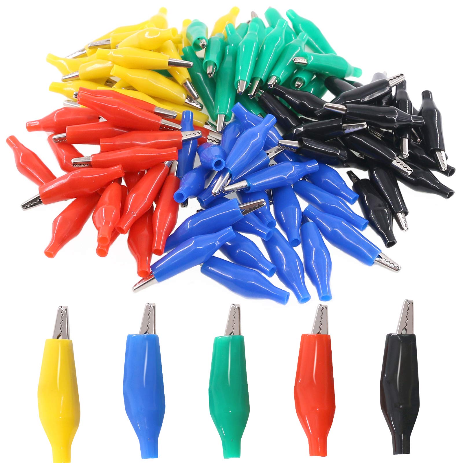 Glarks 100Pcs 1.4''/35mm Alligator Clips Crocodile Electrical Test Clamps Jumper Helper with Protective Insulation Cover for Electrical Testing (Black, Red, Yellow, Blue, Green)