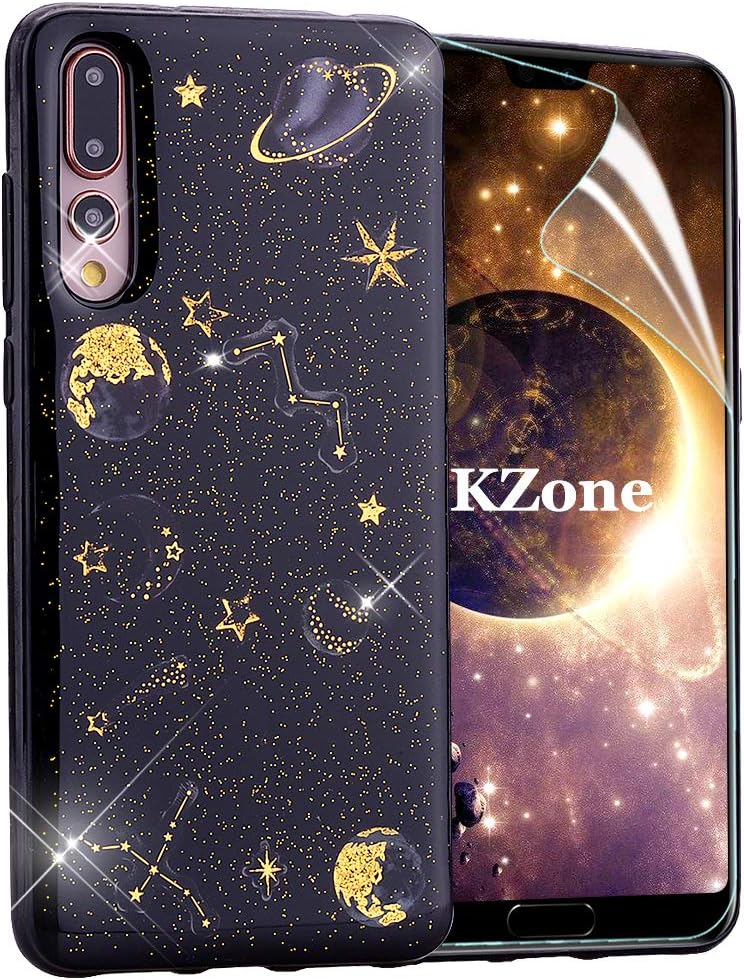 OKZone Compatible Huawei P20 Pro Case,[Starry Night Series] Bling Glitter Sparkle Star Design Soft TPU Skin Cover Anti-scratch Protective Shining Fashion Style Case for Huawei P20 Pro (Black)