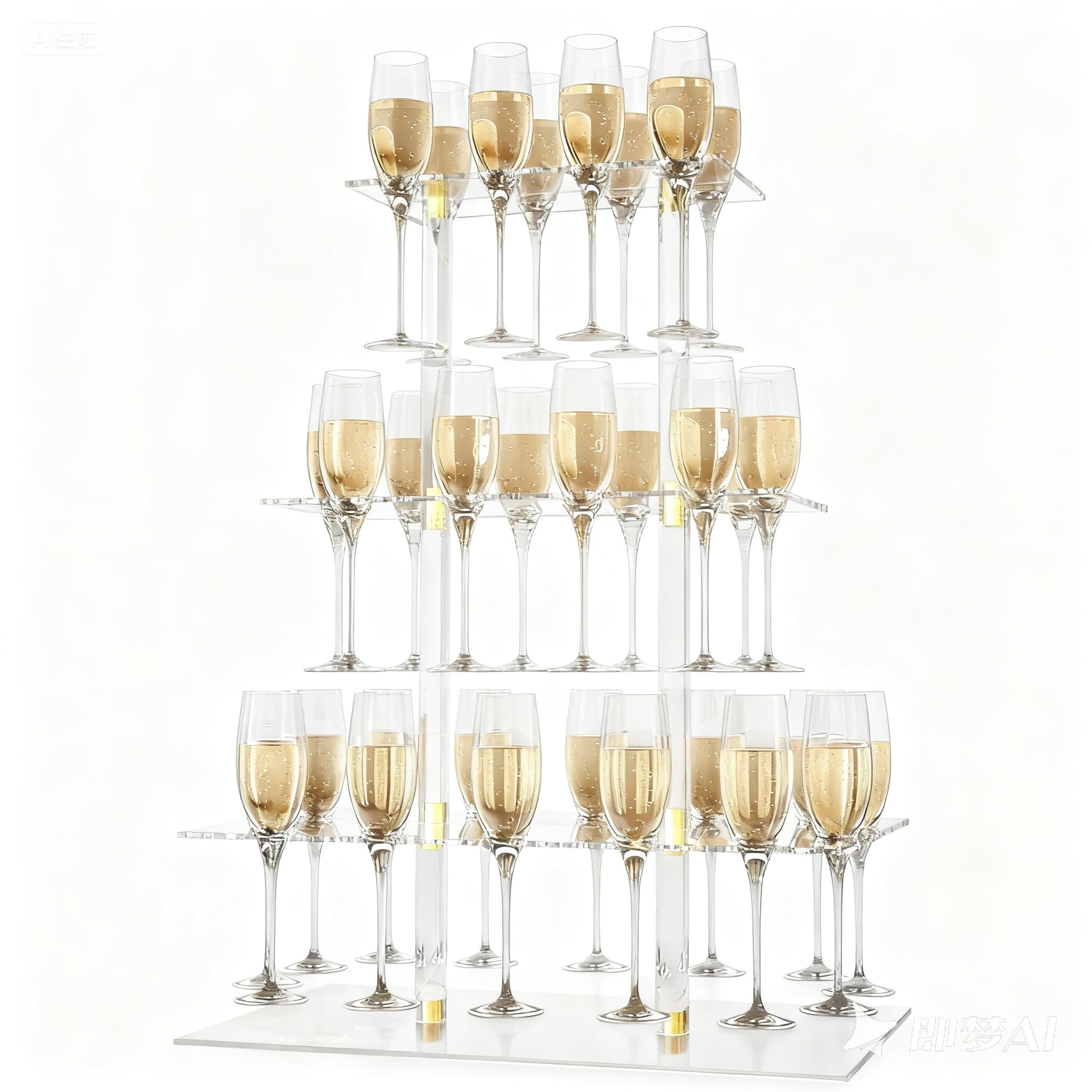 View 1 of **MISSING PARTS**HeiMma Champagne Display Holder Stand for Party, 3 Tier Clear Acrylic Wine Glass Stemware Rack Martini Flute Holder with Led Light, Cocktail Tree Stand for Drinks, 32 Slots, Measures 26" x 20" x 12"