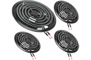 Black Electric Stove Burner Drip Pans WB31M19(8”) WB31M20(6”) and Electric Stove Burner Replacement MP15YA(6") MP21YA(8") for G-E Hot-point Ken-more Electric Range Stove by MIFLUS