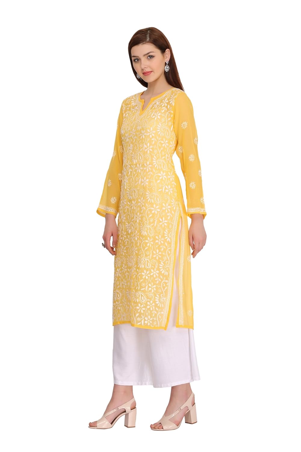 ada designer handmade lucknow chikan regular wear faux georgette kurti a90321