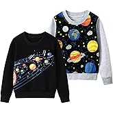 Uricoso 2-Pack Toddler Sweatshirts Kid Boys Printed Cotton Long-sleeved Tops Crewneck Pullover Shirts For Kids 3-8 Years