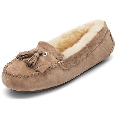 Newbely Womens Genuine Leather Moccasin Slippers Lined with Natural Wool 5-10 M US