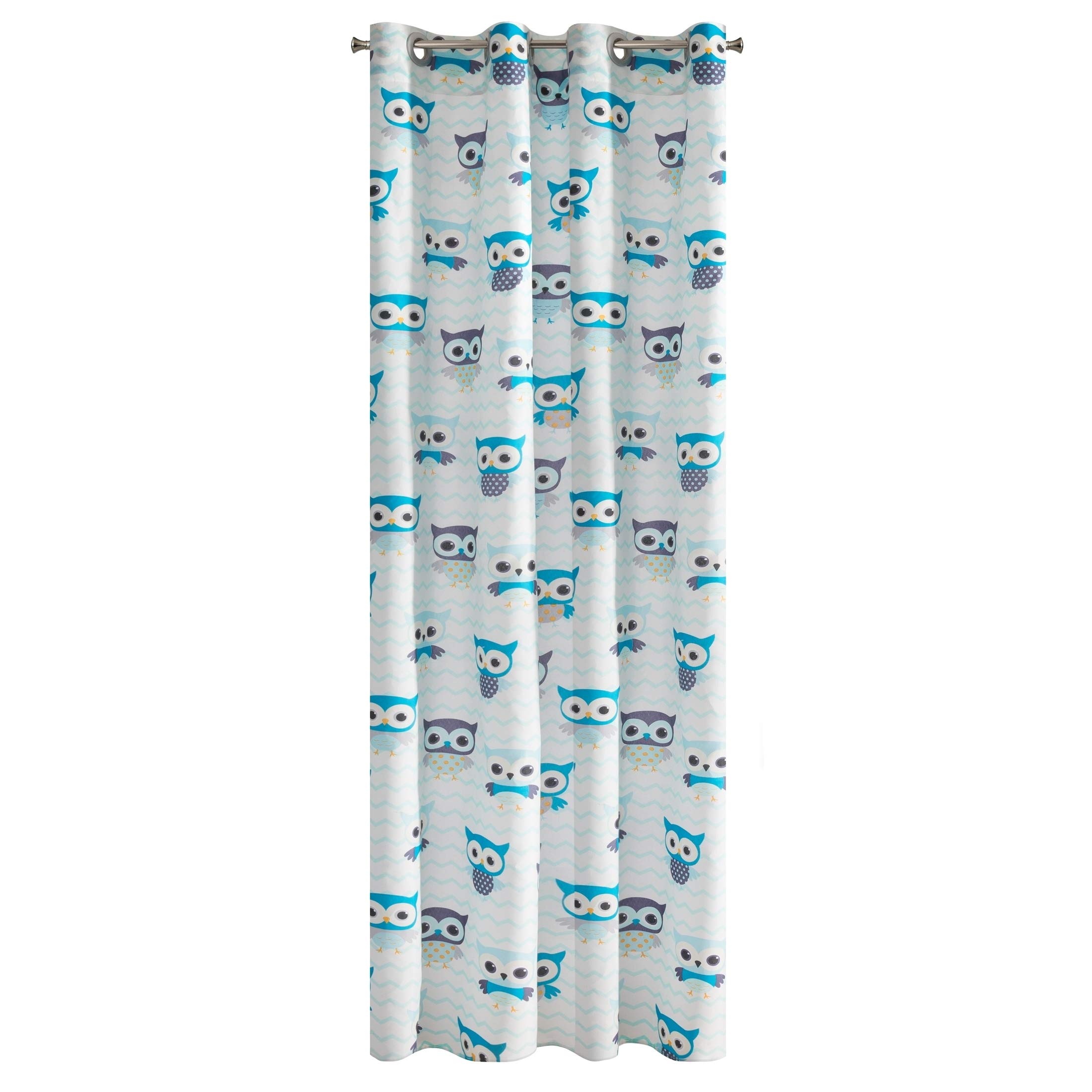 Eurofirany Children's Curtain Owls Eyelets Trendy Simple Elegant Children's Room, White + Blue, 140x250 cm