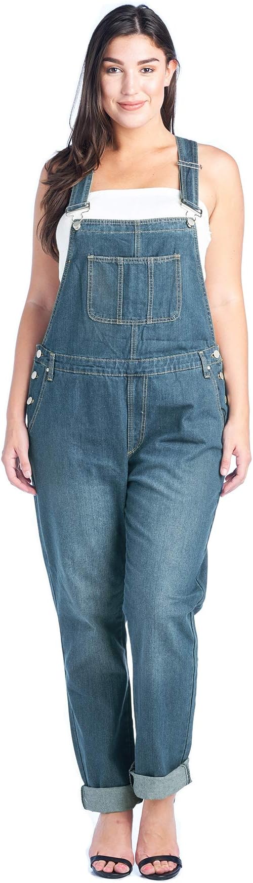 TwiinSistersWomen's Plus Size Adjustable Straps Classic Boyfriend Fit Denim Bib Overalls Jumpsuits for Women