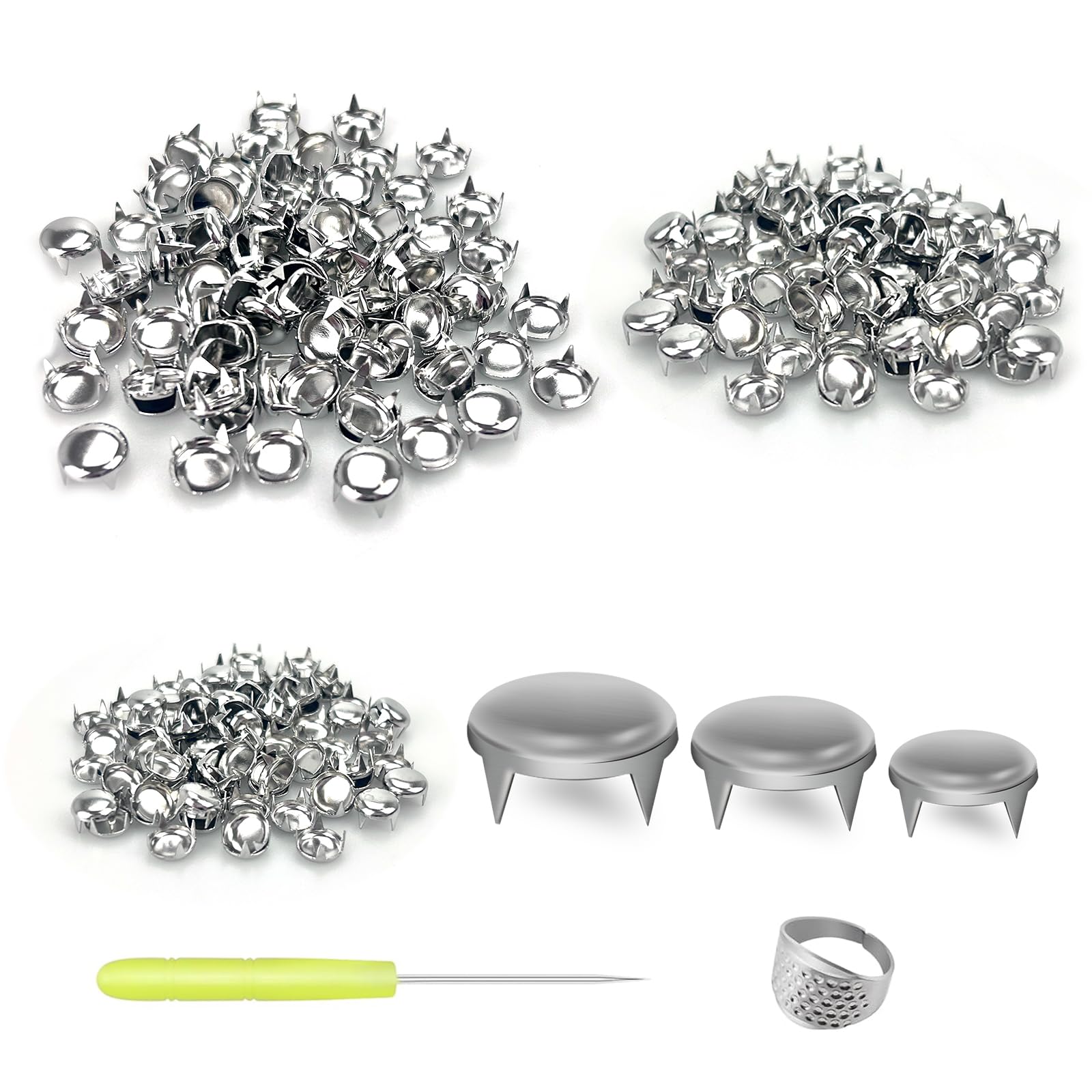 600pcs Dome Punk Rivets Studs, 4 Claws Round Stud Punk Rivet, for Leather DIY Crafts Projects, Making Bags, Belt, Shoes, Clothing, Jeans (8/10/12mm,Silver)