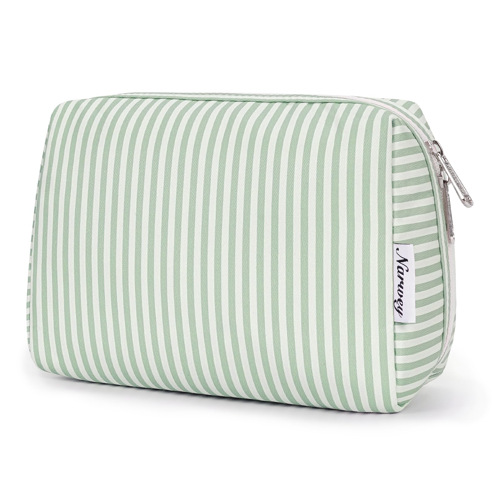 Large Makeup Bag Zipper Pouch Travel Cosmetic Organizer for Women (Mint Green Stripe, Large) — image 1
