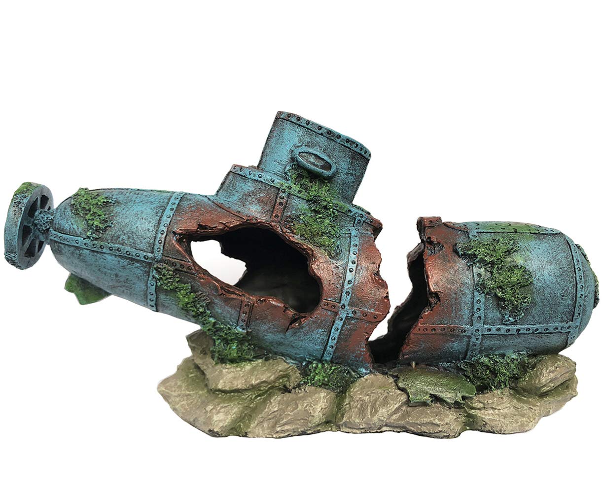 Photo 1 of SLOCME Aquarium Submarine Ornaments Shipwreck Decorations - Resin Material Sunken Ship Decorations Eco-Friendly for Aquarium Environments Accessories