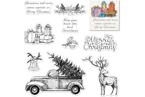 ON-AIRSTORE Christmas Gift Truck Clear Stamps for Card Making Decoration and Scrapbooking Supplies, Xmas Theme Blessing Words Transparent Rubber Stamps with Sentiment for Paper Card Photo Album Crafting Supplies