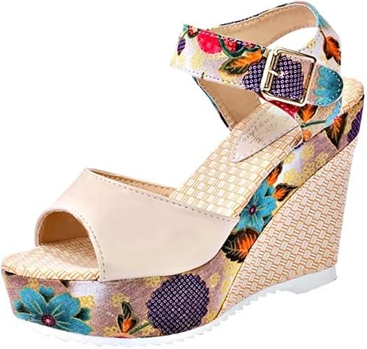 Amazon ウェッジソール サンダル 花柄 オープントゥ ハイヒール シューズ レディース 厚底サンダル 前厚 美脚 サンダル 厚底 サンダル かわいい 軽量 夏 アンクルストラップサンダル グラディエーター コスプレ ファッションサンダル